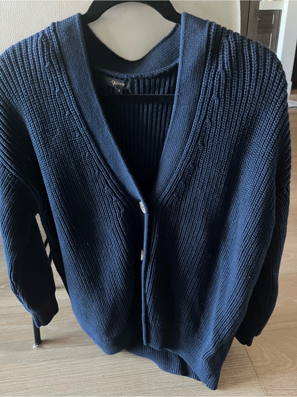 Quince Navy Organic Cotton oversized boyfriend cardigan